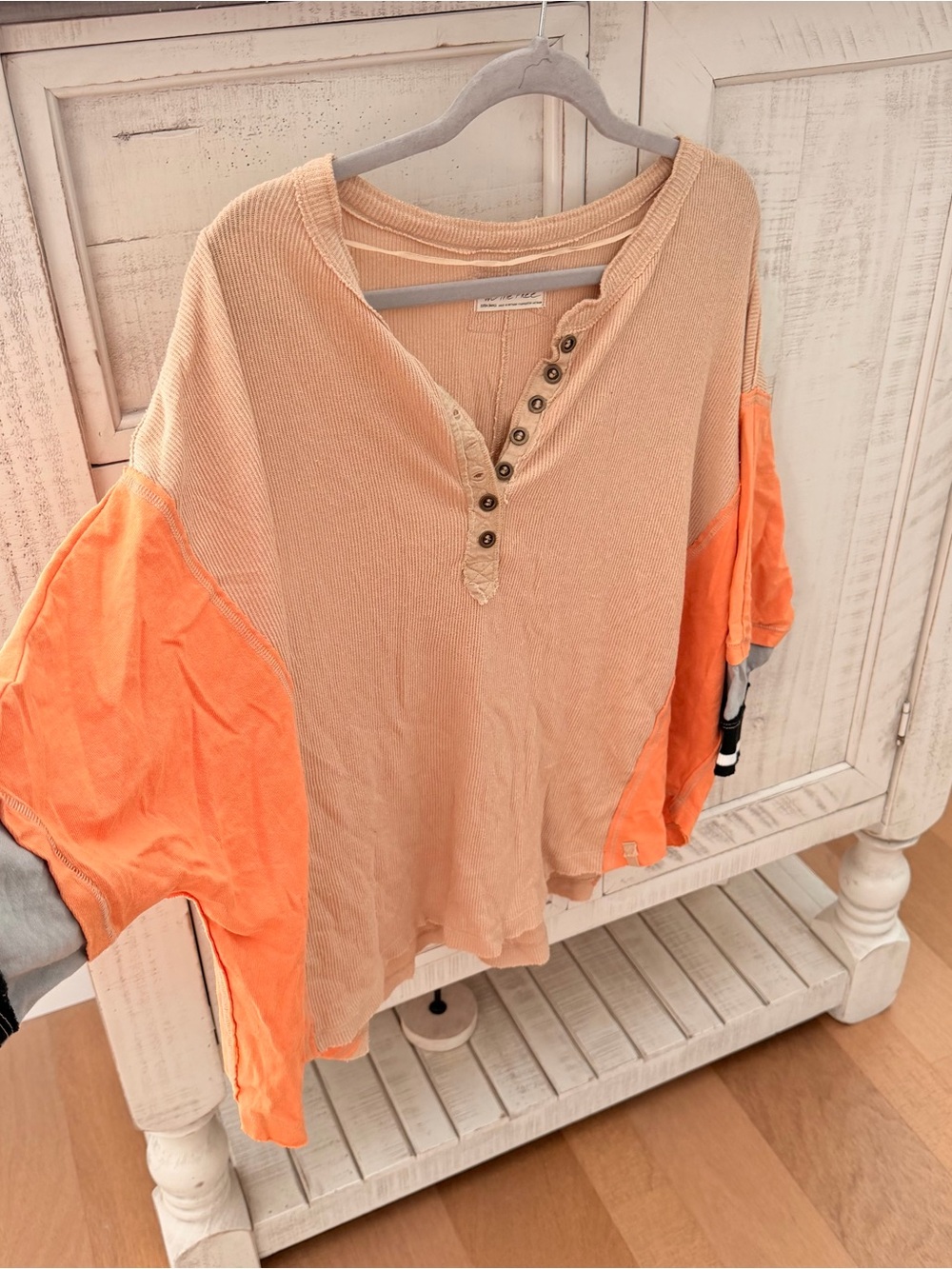 Free People Women's Two-Tone Button Henley Top in Peach and Orange